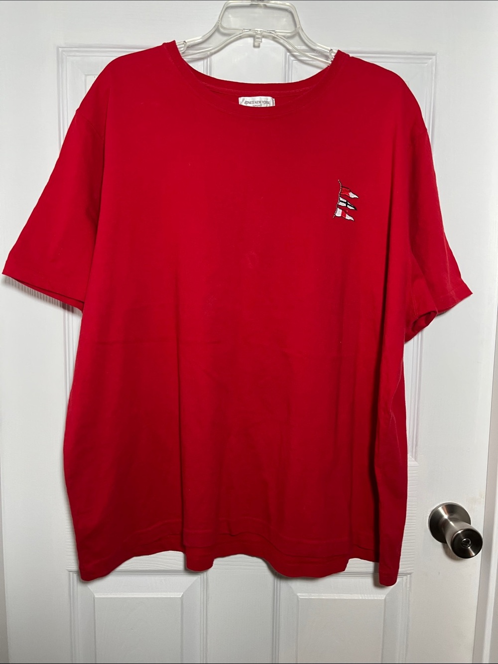 Jones New York Red Cotton Short Sleeve Tee with Small Nautical Logo